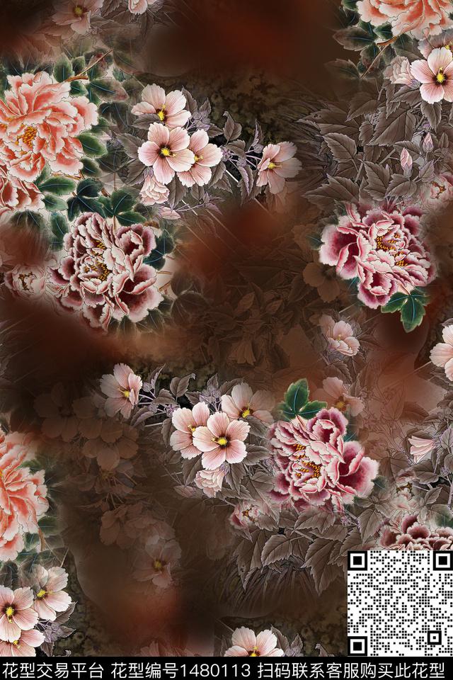 民族风花卉香云纱数码印花华亿平台下载（图片编号: 1480113） - 瓦栏（Walan）