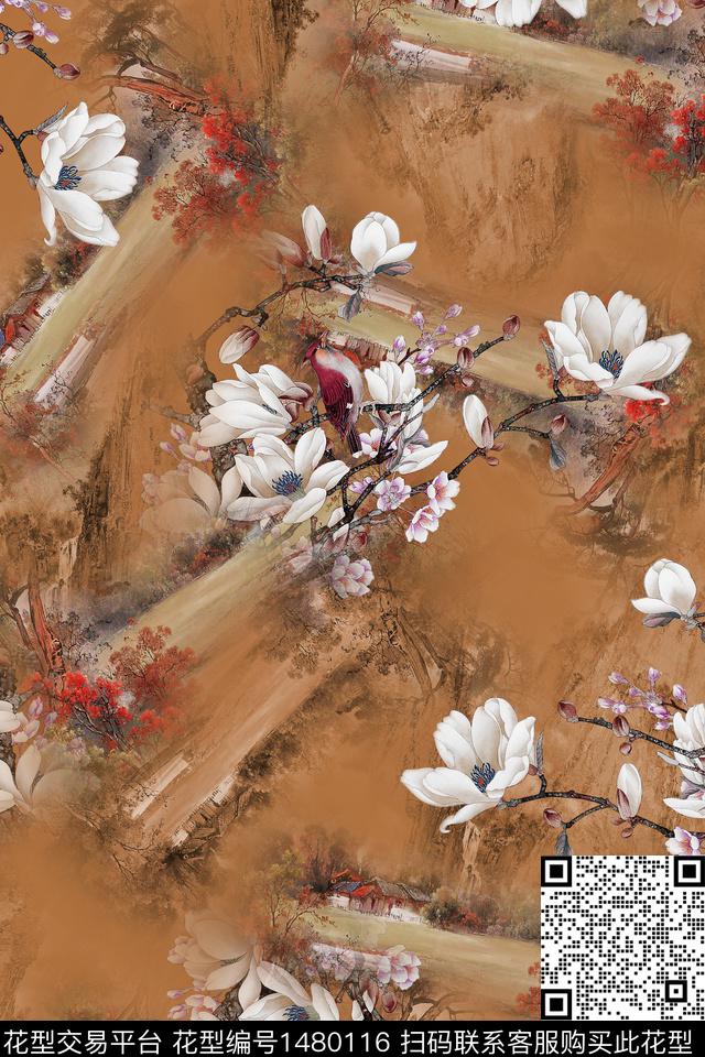 民族风花卉香云纱数码印花华亿平台下载（图片编号: 1480116） - 瓦栏（Walan）