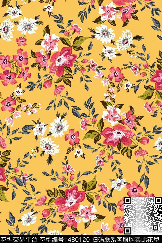 抽象花卉清爽底花卉花卉数码印花华亿平台下载（图片编号: 1480120） - 瓦栏（Walan）