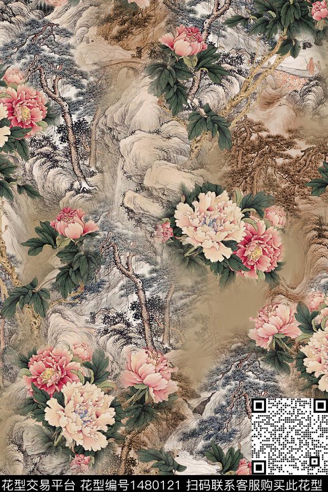 民族风花卉香云纱数码印花华亿平台下载（图片编号: 1480121） - 瓦栏（Walan）