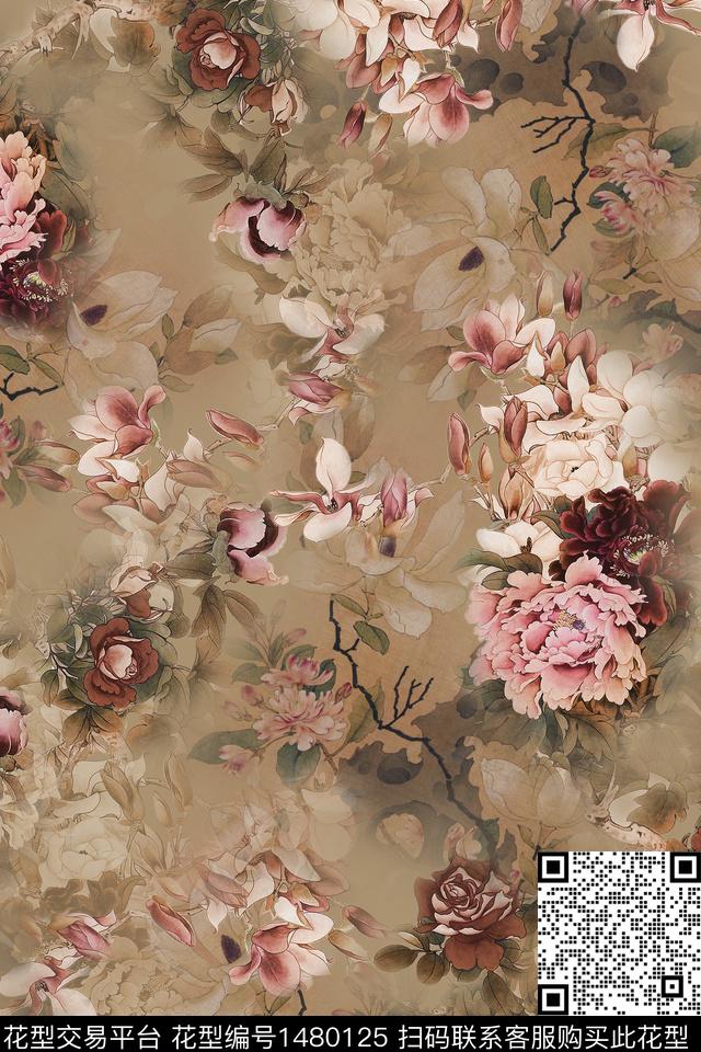 民族风花卉香云纱数码印花华亿平台下载（图片编号: 1480125） - 瓦栏（Walan）