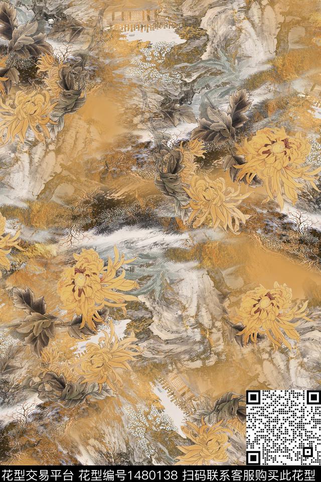 民族风花卉香云纱数码印花华亿平台下载（图片编号: 1480138） - 瓦栏（Walan）