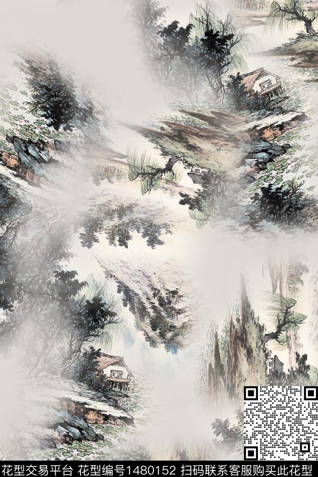 香云纱中国风真丝数码印花华亿平台下载（图片编号: 1480152） - 瓦栏（Walan）