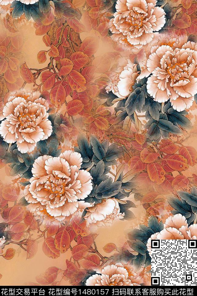 民族风花卉香云纱数码印花华亿平台下载（图片编号: 1480157） - 瓦栏（Walan）