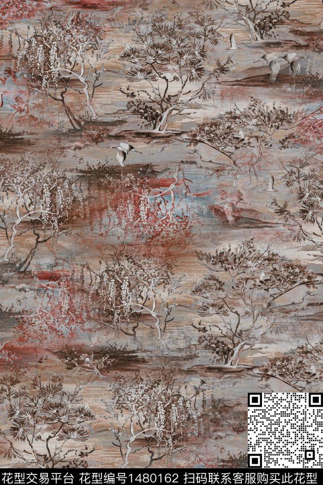 香云纱中国风真丝数码印花华亿平台下载（图片编号: 1480162） - 瓦栏（Walan）