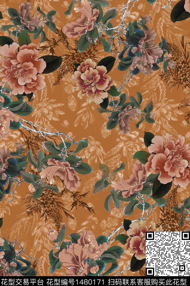 民族风花卉香云纱数码印花华亿平台下载（图片编号: 1480171） - 瓦栏（Walan）