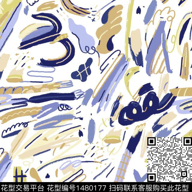 涂鸦手绘笔触数码印花华亿平台下载（图片编号: 1480177） - 瓦栏（Walan）