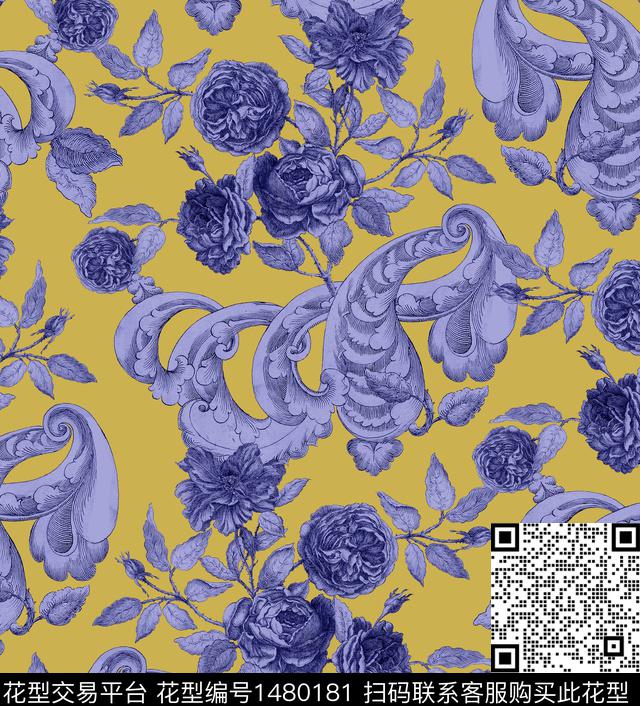 彩底花卉大花审数码印花华亿平台下载（图片编号: 1480181） - 瓦栏（Walan）