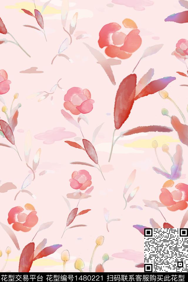 花卉大牌风香云纱数码印花华亿平台下载（图片编号: 1480221） - 瓦栏（Walan）