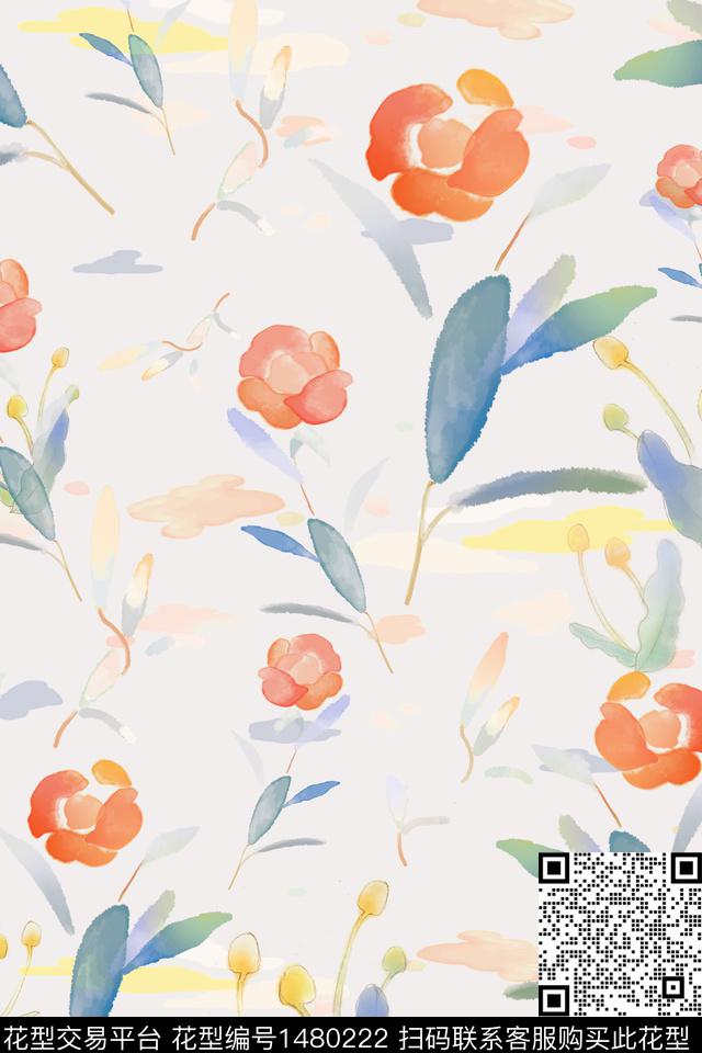 花卉大牌风香云纱数码印花华亿平台下载（图片编号: 1480222） - 瓦栏（Walan）