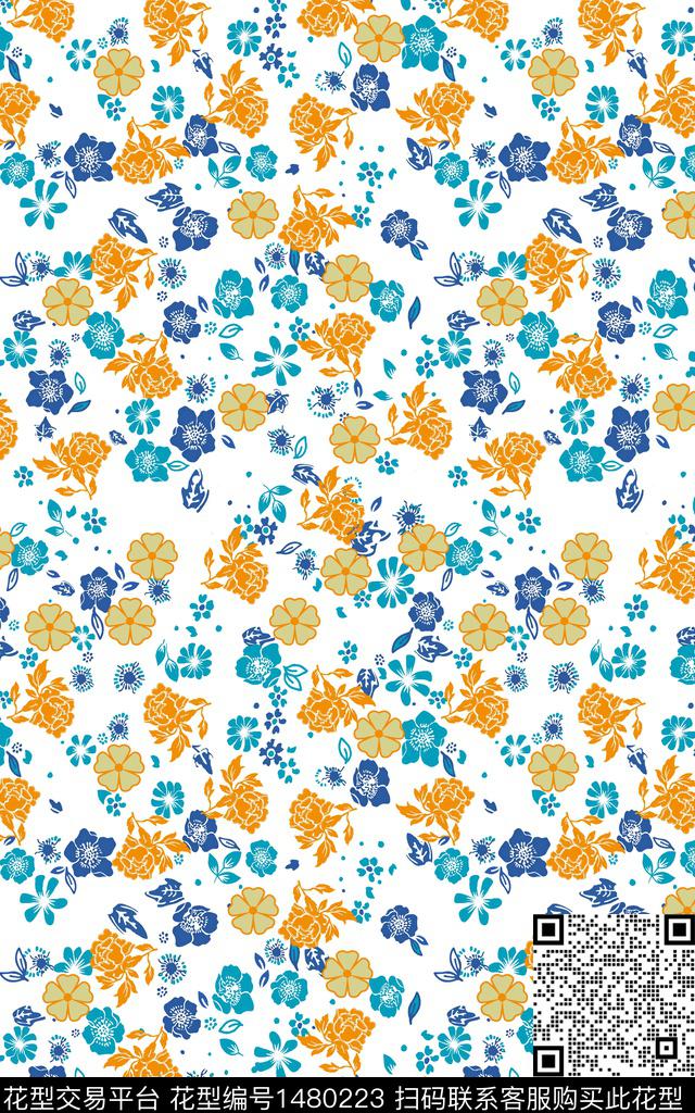 手满版散花小碎花传统印花华亿平台下载（图片编号: 1480223） - 瓦栏（Walan）