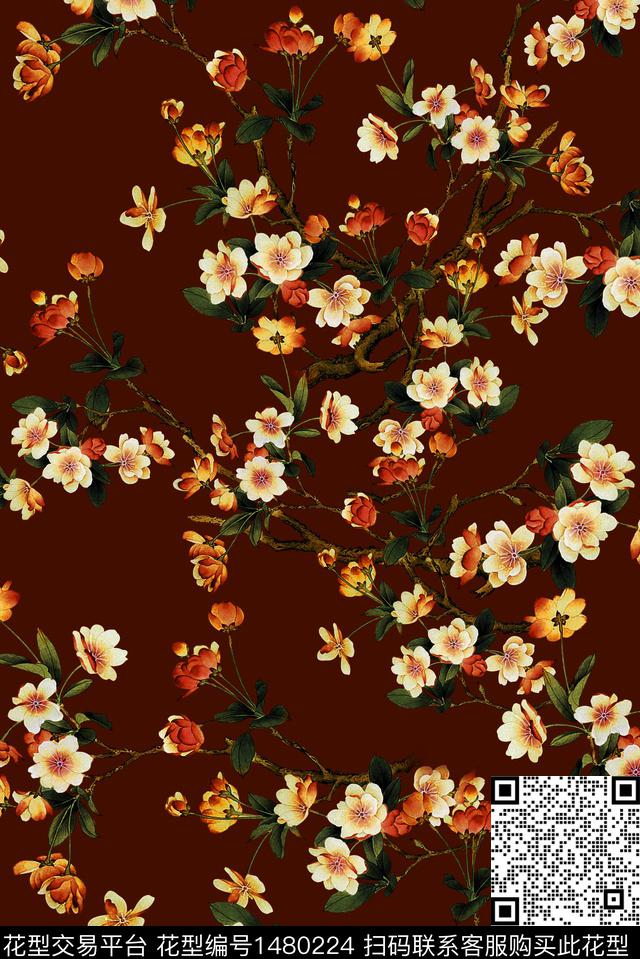 女装花卉香云纱数码印花华亿平台下载（图片编号: 1480224） - 瓦栏（Walan）