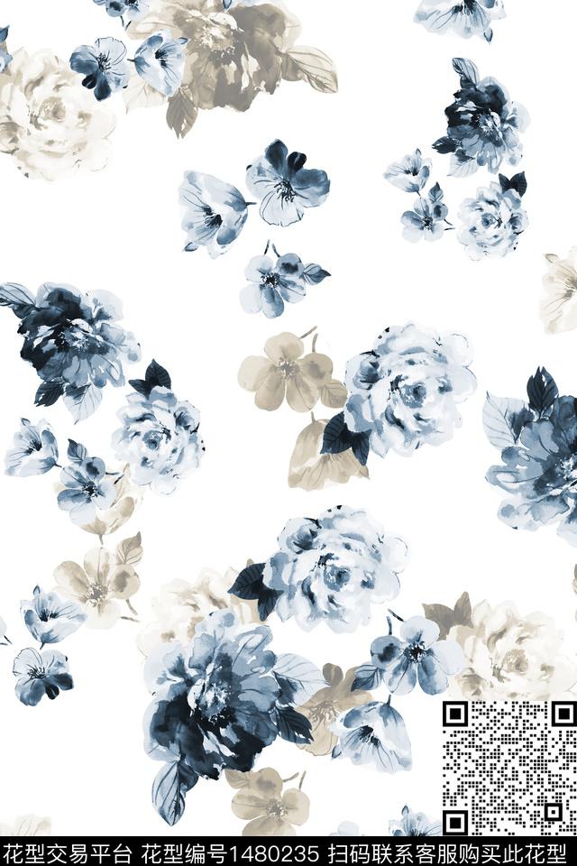 绿植树叶水彩大牌风数码印花华亿平台下载（图片编号: 1480235） - 瓦栏（Walan）