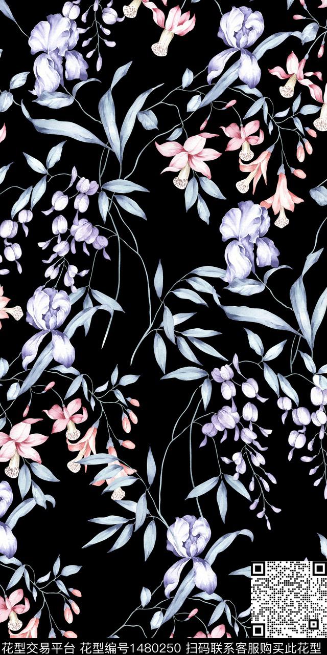 植物水彩花卉满版散花数码印花华亿平台下载（图片编号: 1480250） - 瓦栏（Walan）