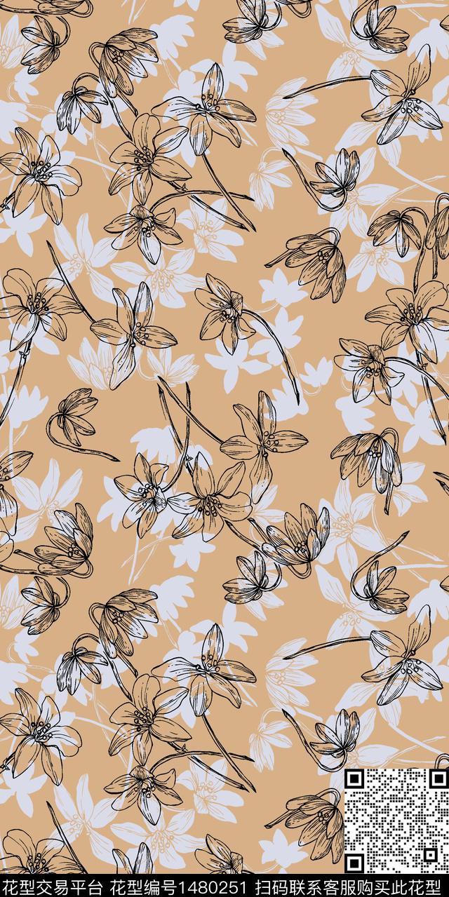 满版散花植物小碎花传统印花华亿平台下载（图片编号: 1480251） - 瓦栏（Walan）