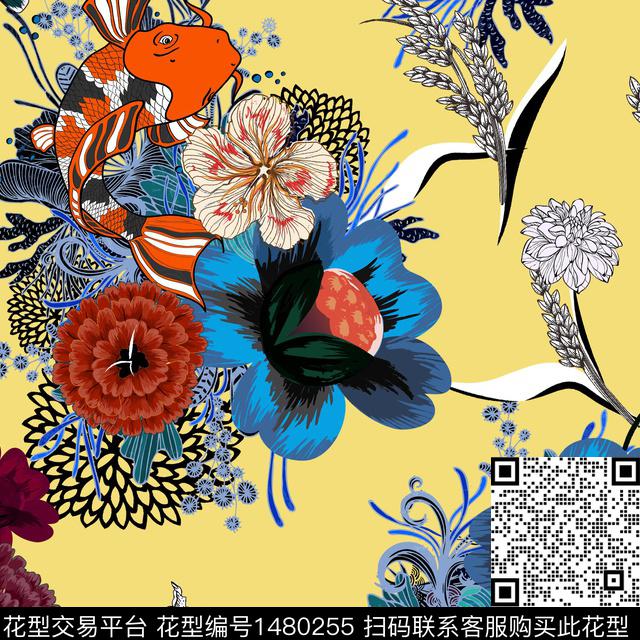 民族风植物鱼数码印花华亿平台下载（图片编号: 1480255） - 瓦栏（Walan）