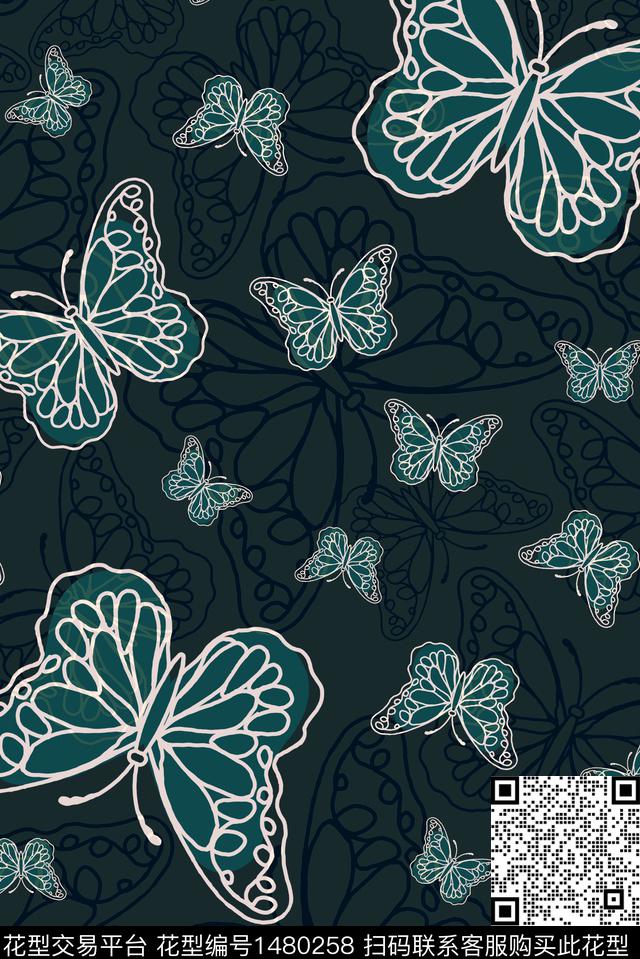 花卉蝴蝶趋势华亿平台手绘数码印花华亿平台下载（图片编号: 1480258） - 瓦栏（Walan）