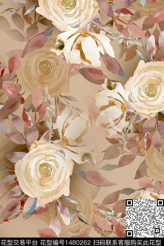 花卉大牌风香云纱数码印花华亿平台下载（图片编号: 1480262） - 瓦栏（Walan）