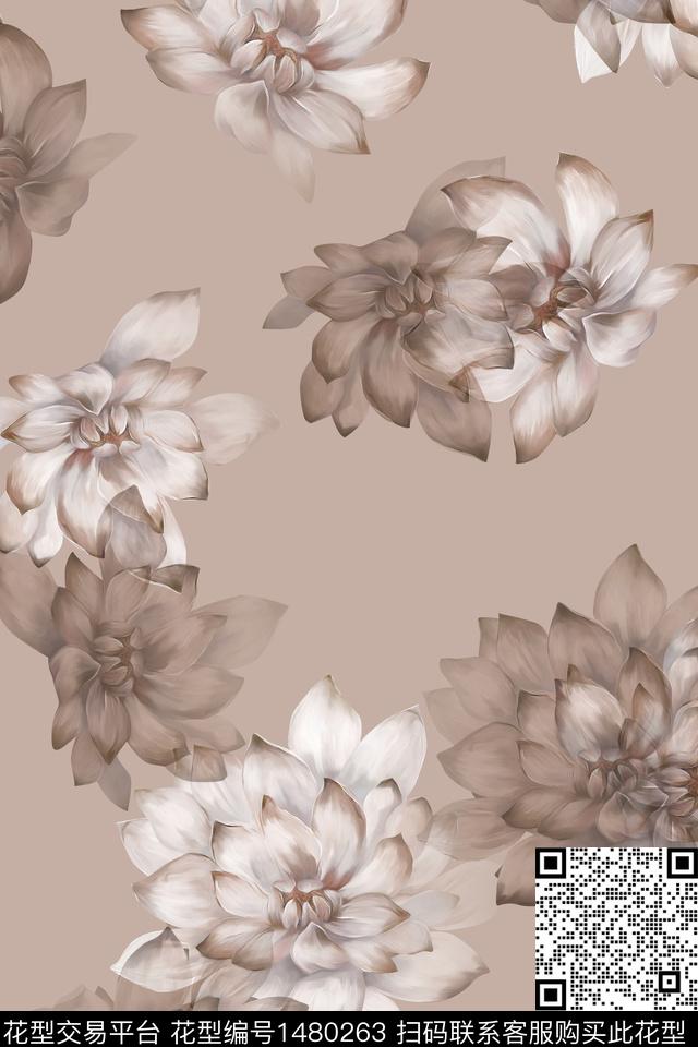 花卉大牌风真丝数码印花华亿平台下载（图片编号: 1480263） - 瓦栏（Walan）