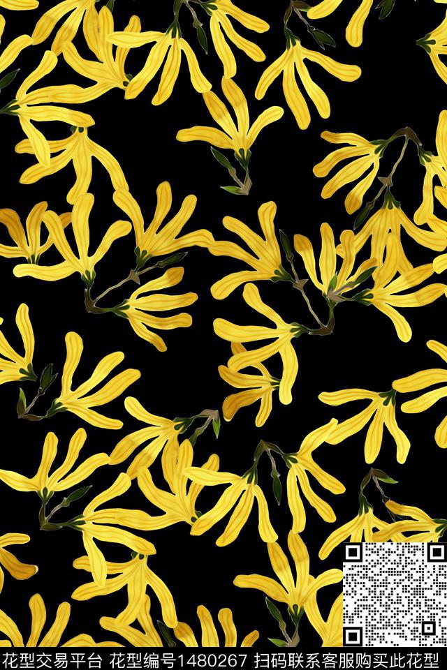 清爽底花卉花卉小清新数码印花华亿平台下载（图片编号: 1480267） - 瓦栏（Walan）