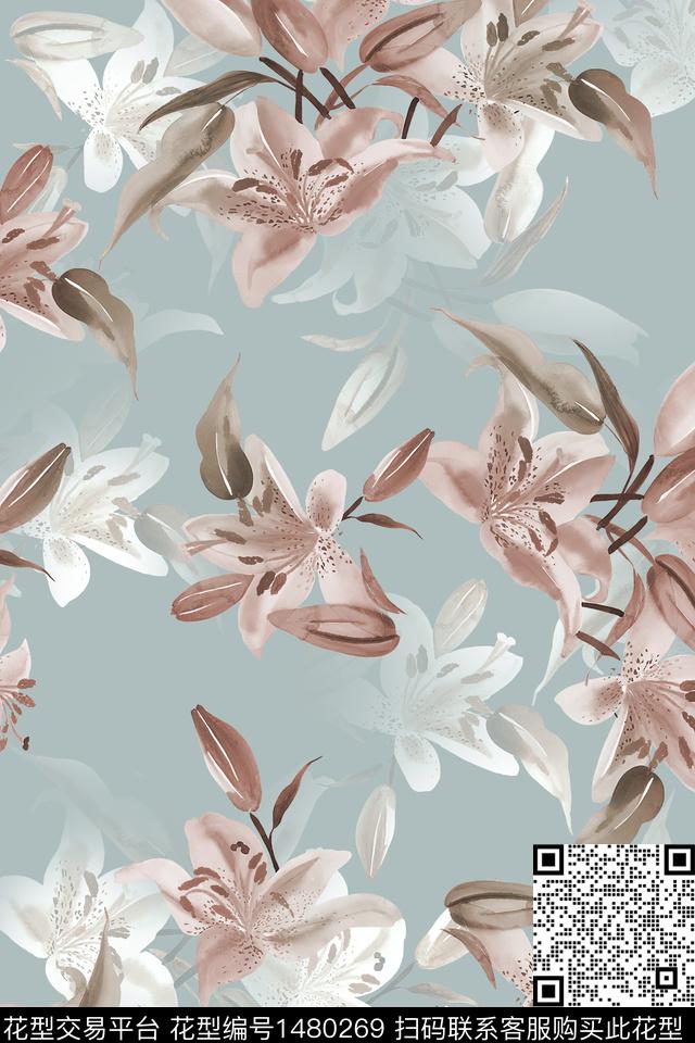 花卉小清新真丝数码印花华亿平台下载（图片编号: 1480269） - 瓦栏（Walan）