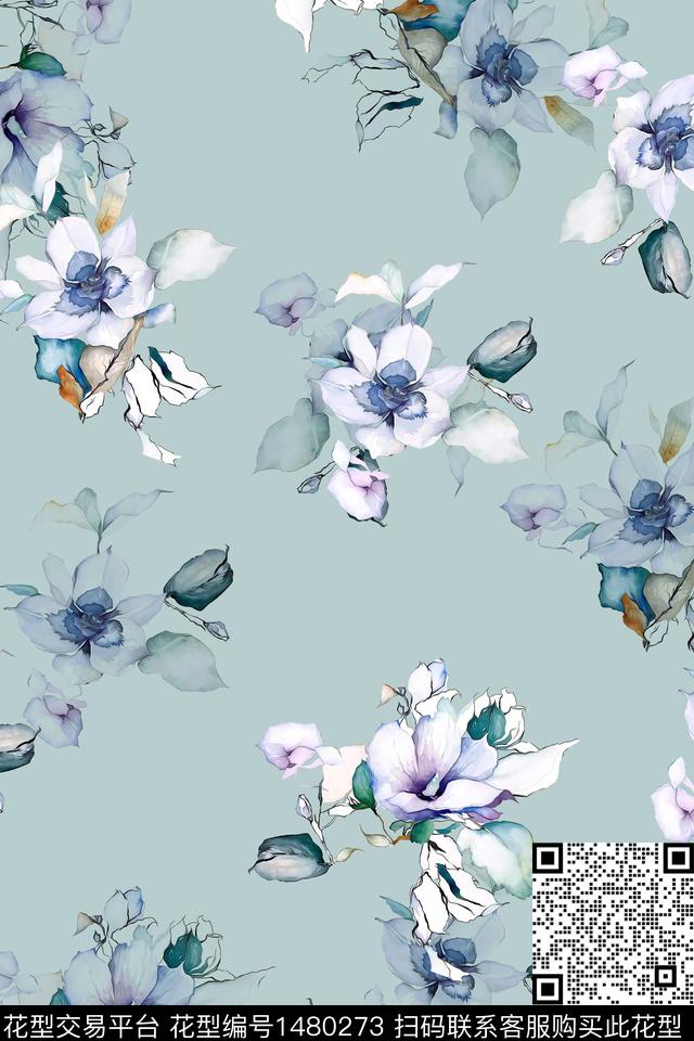 清爽底花卉花卉大牌风数码印花华亿平台下载（图片编号: 1480273） - 瓦栏（Walan）