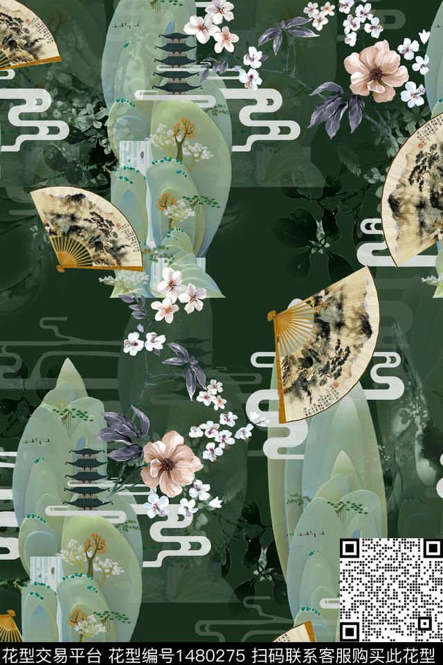 香云纱中国风真丝数码印花华亿平台下载（图片编号: 1480275） - 瓦栏（Walan）