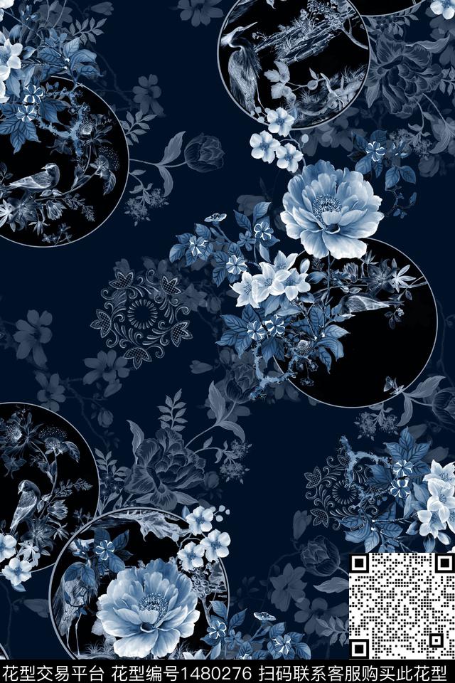 花卉中国风真丝数码印花华亿平台下载（图片编号: 1480276） - 瓦栏（Walan）