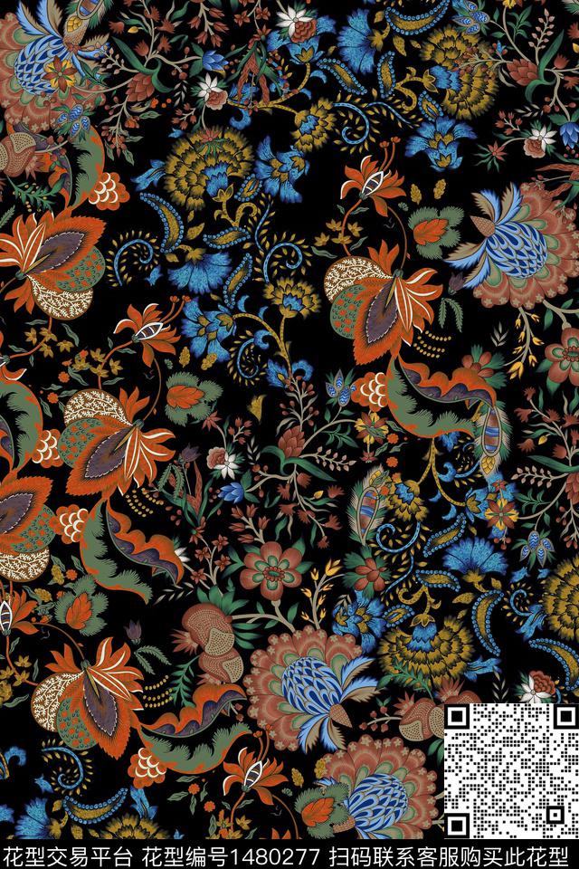 佩斯利大牌风香云纱数码印花华亿平台下载（图片编号: 1480277） - 瓦栏（Walan）