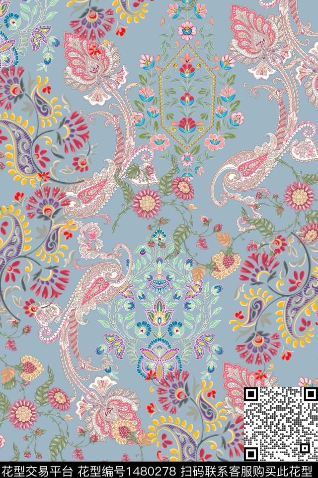 佩斯利大牌风香云纱数码印花华亿平台下载（图片编号: 1480278） - 瓦栏（Walan）