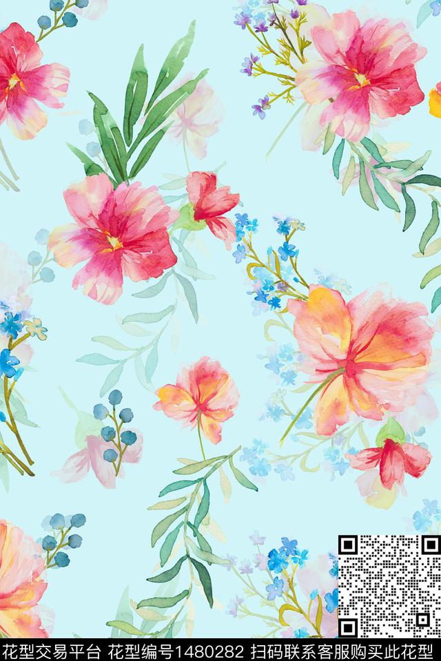花卉小清新真丝数码印花华亿平台下载（图片编号: 1480282） - 瓦栏（Walan）