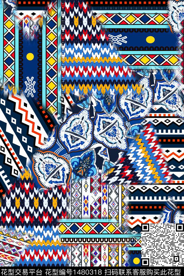 几何复古民族风数码印花华亿平台下载（图片编号: 1480318） - 瓦栏（Walan）