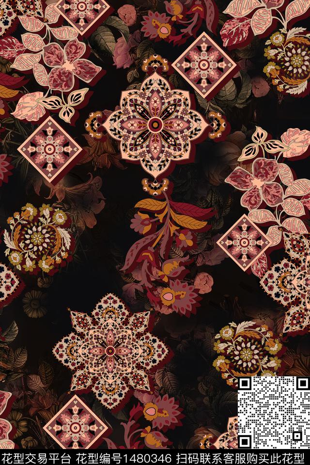 民族风花卉中老年数码印花华亿平台下载（图片编号: 1480346） - 瓦栏（Walan）