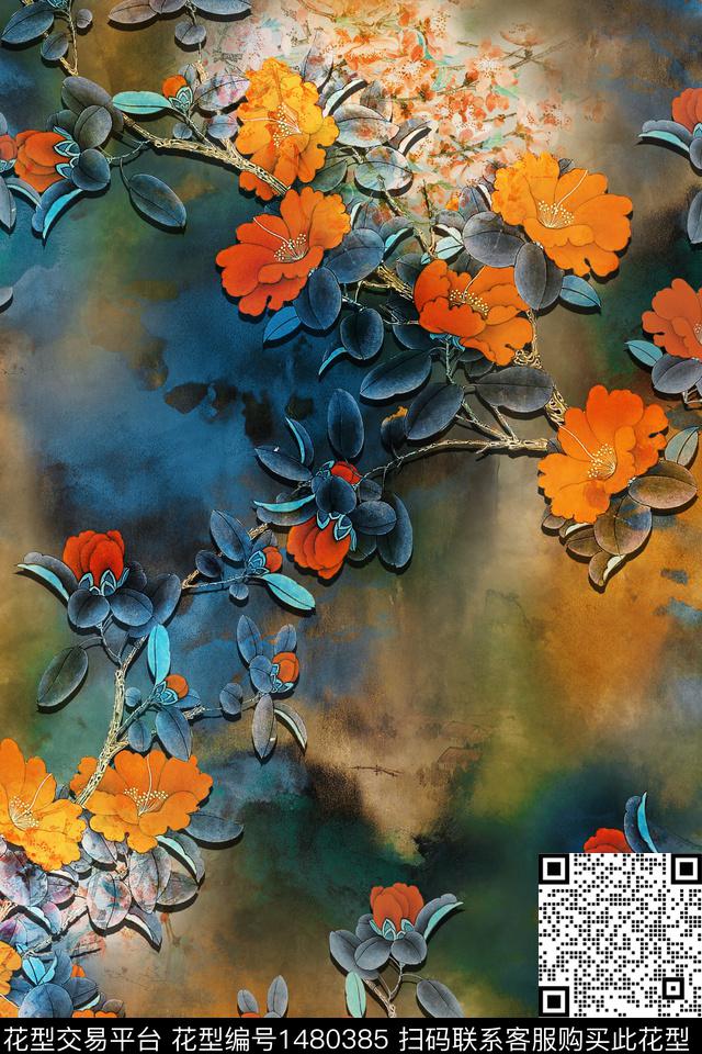 中国风真丝香云纱数码印花华亿平台下载（图片编号: 1480385） - 瓦栏（Walan）