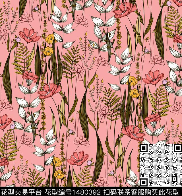 大牌风郁金香小碎花数码印花华亿平台下载（图片编号: 1480392） - 瓦栏（Walan）