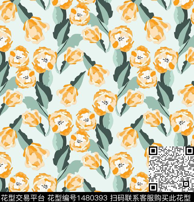 郁金香小碎花审数码印花华亿平台下载（图片编号: 1480393） - 瓦栏（Walan）