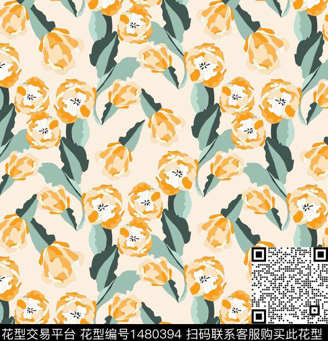 大牌风郁金香小碎花数码印花华亿平台下载（图片编号: 1480394） - 瓦栏（Walan）