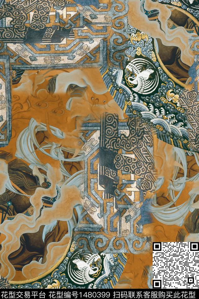 中国风真丝香云纱数码印花华亿平台下载（图片编号: 1480399） - 瓦栏（Walan）