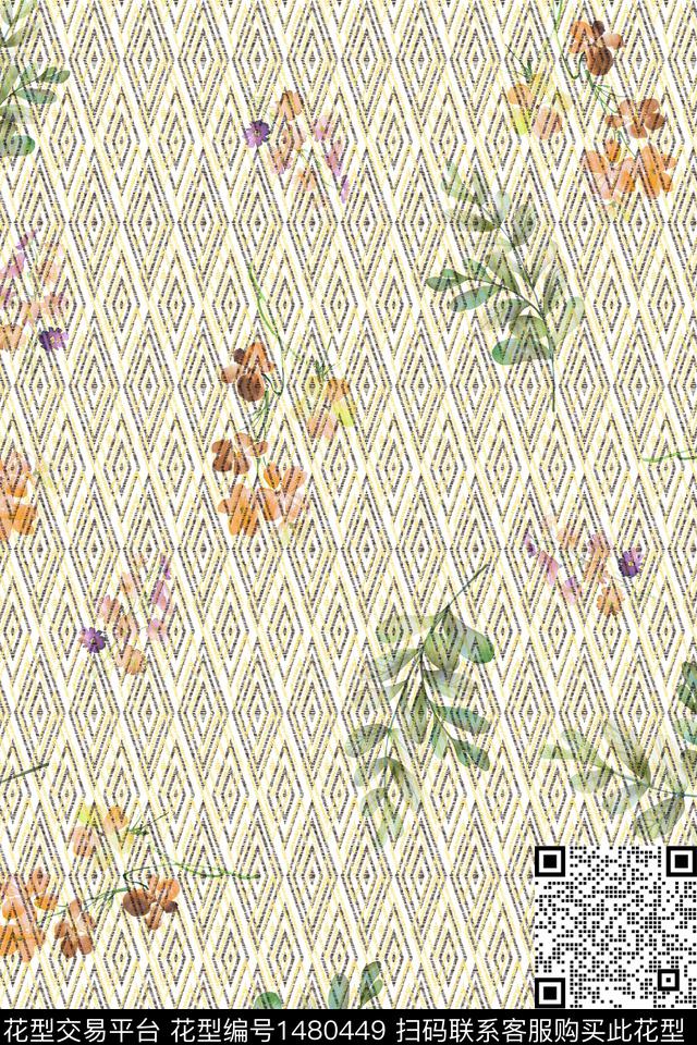 绿植树叶水彩几何数码印花华亿平台下载（图片编号: 1480449） - 瓦栏（Walan）