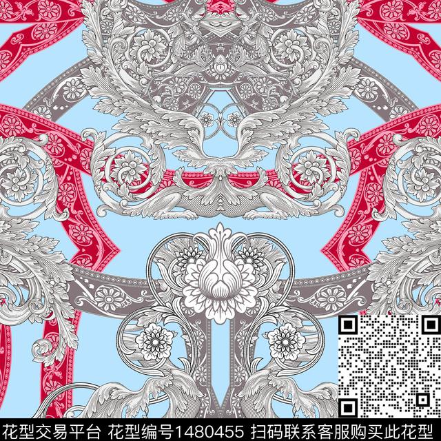 民族风卷草罗马纹数码印花华亿平台下载（图片编号: 1480455） - 瓦栏（Walan）