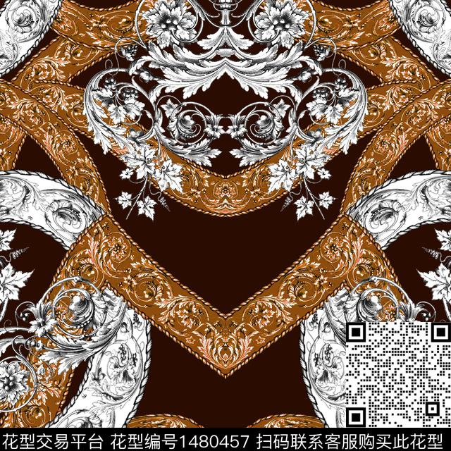 民族风卷草罗马纹数码印花华亿平台下载（图片编号: 1480457） - 瓦栏（Walan）