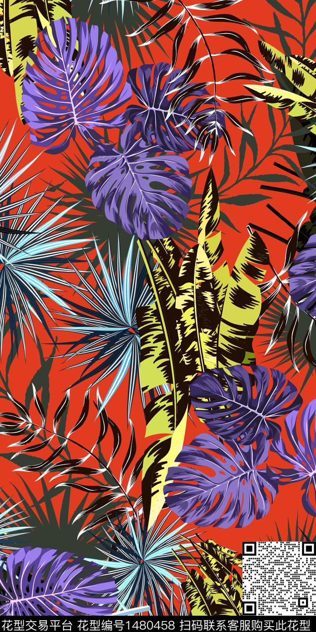 植物热带华亿平台绿植树叶数码印花华亿平台下载（图片编号: 1480458） - 瓦栏（Walan）