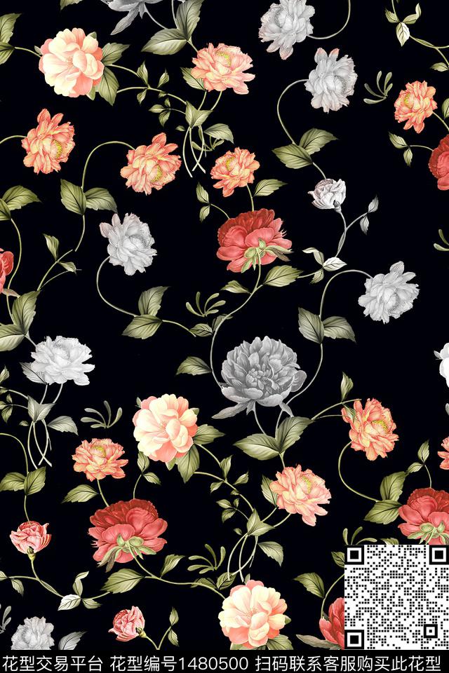 花卉真丝小碎花数码印花华亿平台下载（图片编号: 1480500） - 瓦栏（Walan）