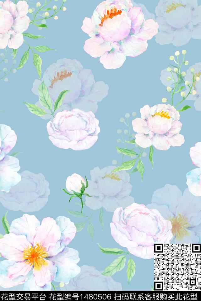 花卉小清新真丝数码印花华亿平台下载（图片编号: 1480506） - 瓦栏（Walan）