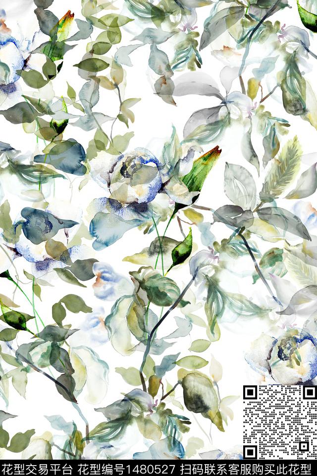 绿植树叶花卉小清新数码印花华亿平台下载（图片编号: 1480527） - 瓦栏（Walan）