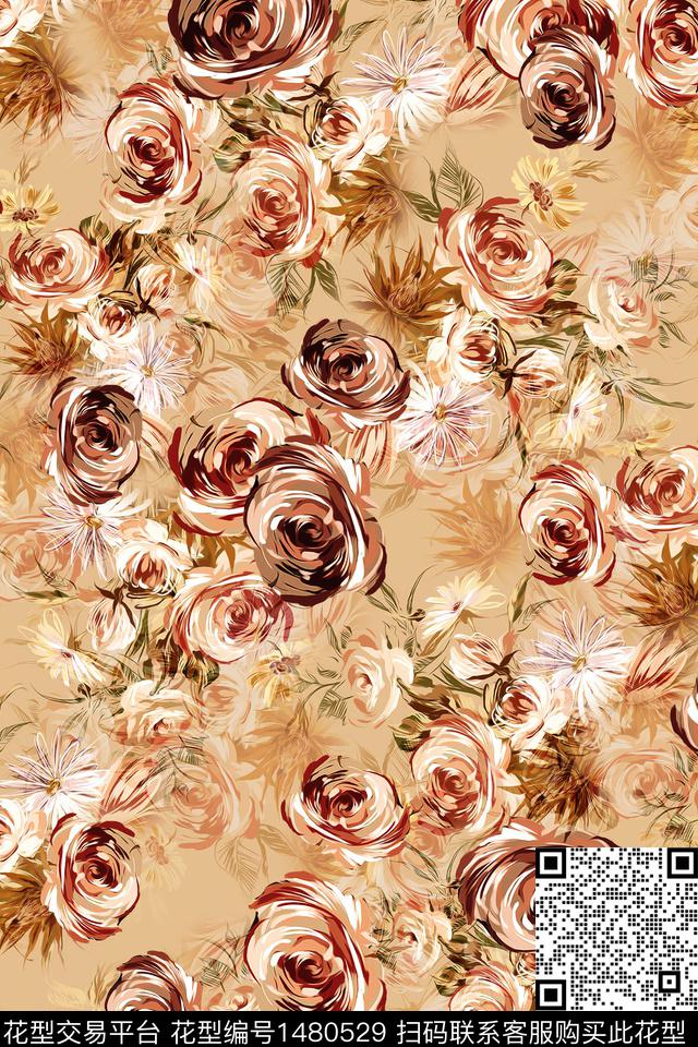 花卉小清新真丝数码印花华亿平台下载（图片编号: 1480529） - 瓦栏（Walan）