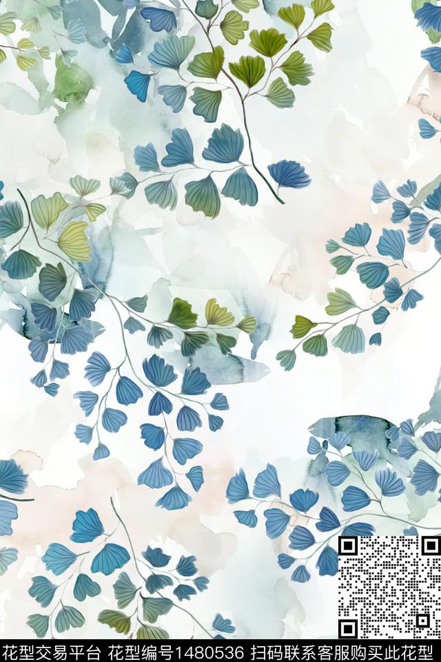 绿植树叶小清新真丝数码印花华亿平台下载（图片编号: 1480536） - 瓦栏（Walan）