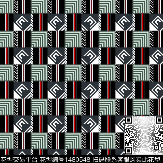 几何格子线条数码印花华亿平台下载（图片编号: 1480548） - 瓦栏（Walan）