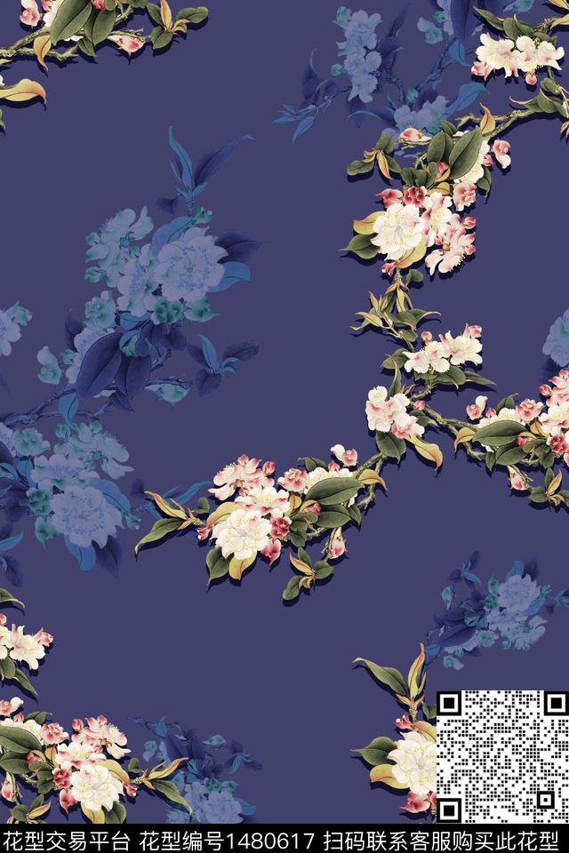 花卉香云纱真丝数码印花华亿平台下载（图片编号: 1480617） - 瓦栏（Walan）