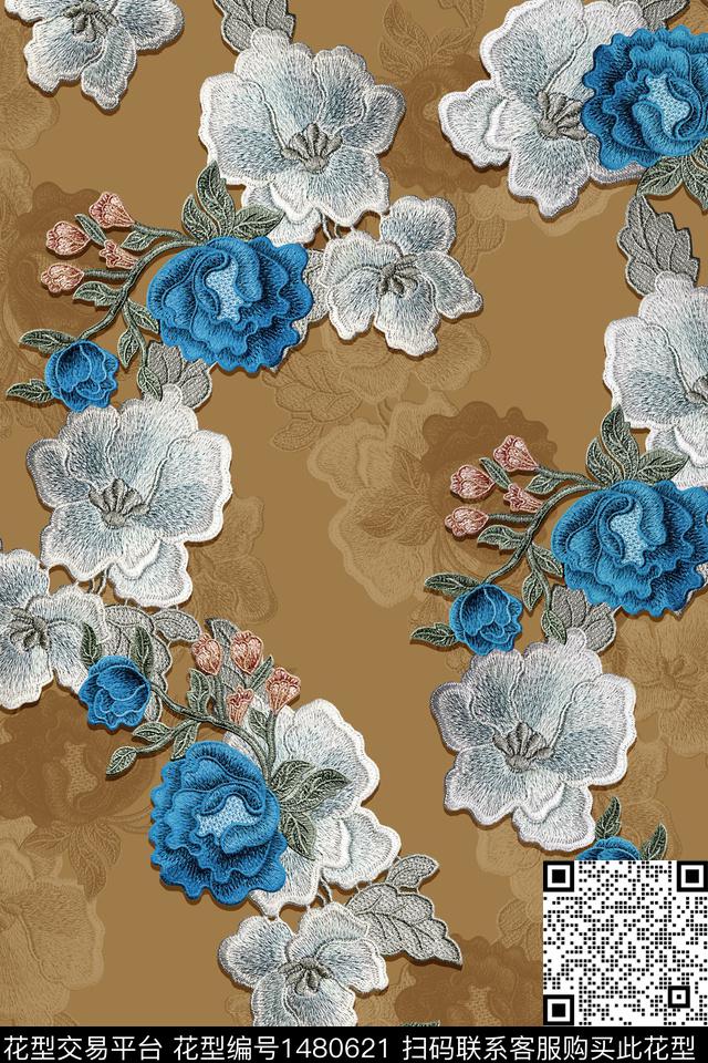 花卉香云纱真丝数码印花华亿平台下载（图片编号: 1480621） - 瓦栏（Walan）